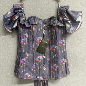 Corset Story Ruffle Off Shoulder Corset Top Cottagecore Goth Floral Sz 14 UK NWT